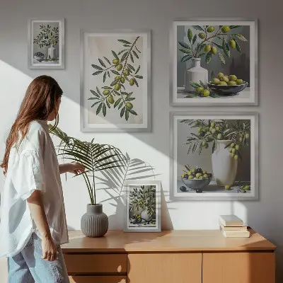 5-Piece Wall Art Set with olive accents in a rustic style