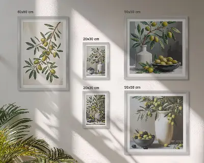 5-Piece Wall Art Set with olive accents in a rustic style