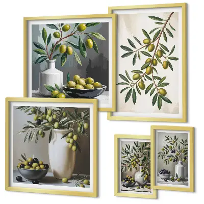 5-Piece Wall Art Set with olive accents in a rustic style