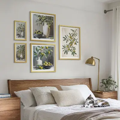 5-Piece Wall Art Set with olive accents in a rustic style