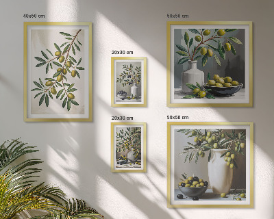 Set of 5 wall art pieces Olive accents in a rustic interior