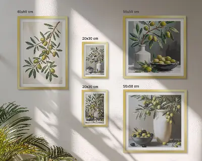 5-Piece Wall Art Set with olive accents in a rustic style