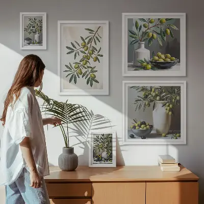 5-Piece Wall Art Set with olive accents in a rustic style