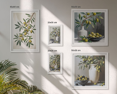 Set of 5 wall art pieces Olive accents in a rustic interior