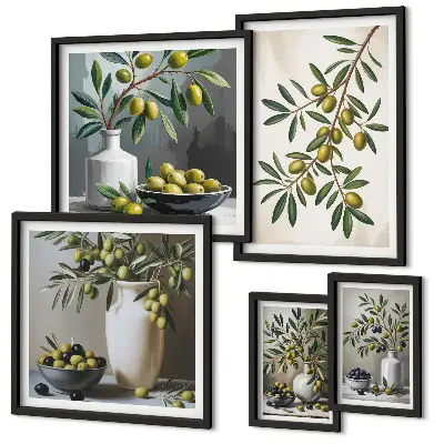 5-Piece Wall Art Set with olive accents in a rustic style