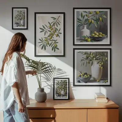 5-Piece Wall Art Set with olive accents in a rustic style