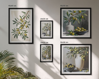 Set of 5 wall art pieces Olive accents in a rustic interior