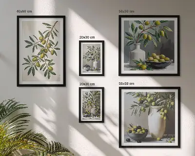 5-Piece Wall Art Set with olive accents in a rustic style