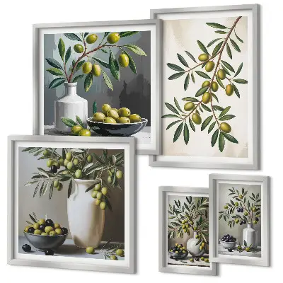 5-Piece Wall Art Set with olive accents in a rustic style