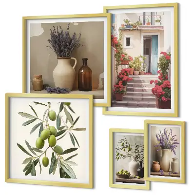 Gallery wall art set featuring stylish floral and fruit illustrations