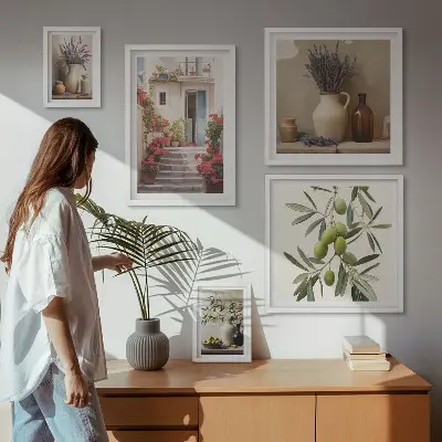 Gallery wall art set featuring stylish floral and fruit illustrations