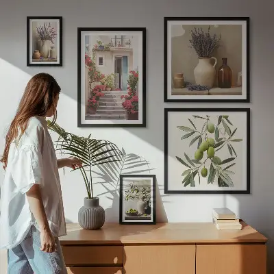 Gallery wall art set featuring stylish floral and fruit illustrations