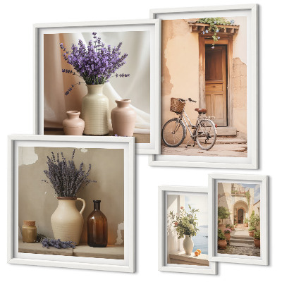 Set of 5 wall art pieces Stylish interiors with a bicycle and flowers