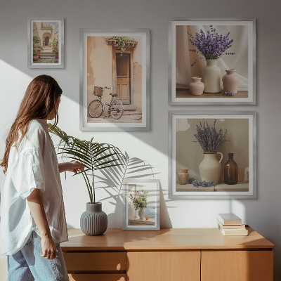 Set of 5 wall art pieces Stylish interiors with a bicycle and flowers