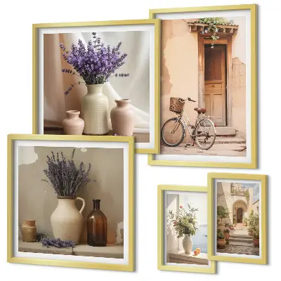 5-piece wall art set stylish bicycle and flowers design