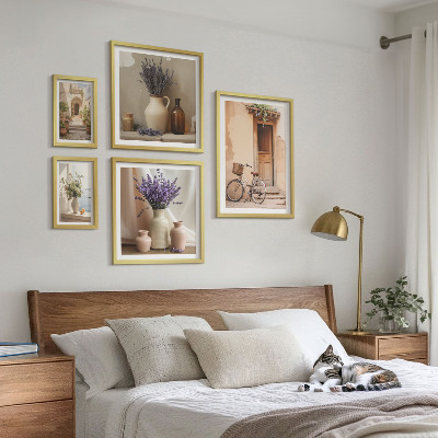 Set of 5 wall art pieces Stylish interiors with a bicycle and flowers