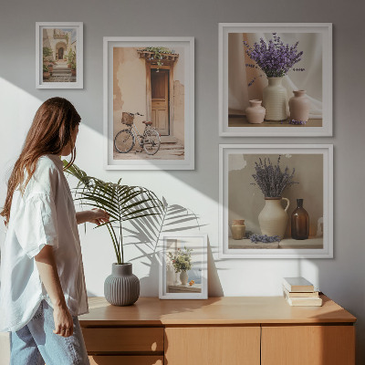 Set of 5 wall art pieces Stylish interiors with a bicycle and flowers
