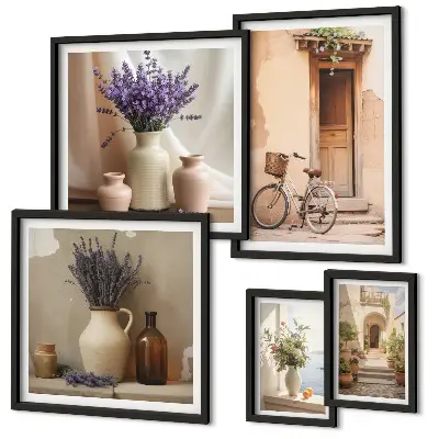 5-piece wall art set stylish bicycle and flowers design