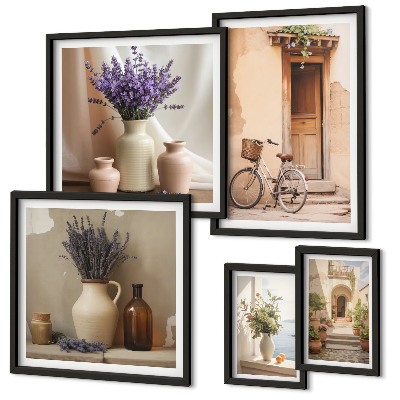 Set of 5 wall art pieces Stylish interiors with a bicycle and flowers