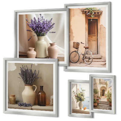 Set of 5 wall art pieces Stylish interiors with a bicycle and flowers