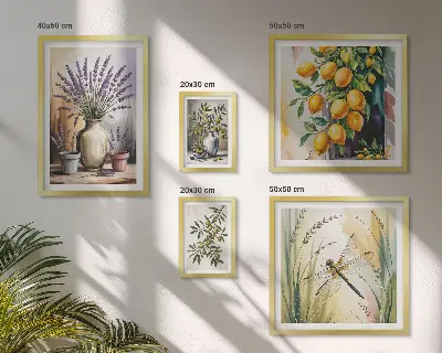 Gallery wall art set floral lemon and olive rustic print theme