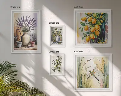 Gallery wall art set floral lemon and olive rustic print theme