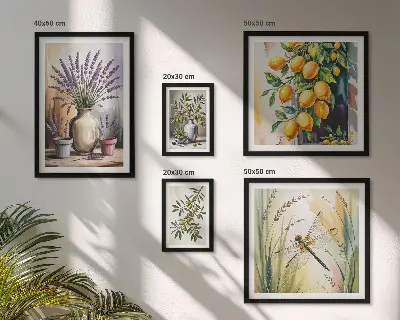 Gallery wall art set floral lemon and olive rustic print theme