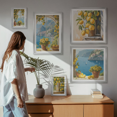 Set of 5 wall art pieces Lemon accents Provence sea