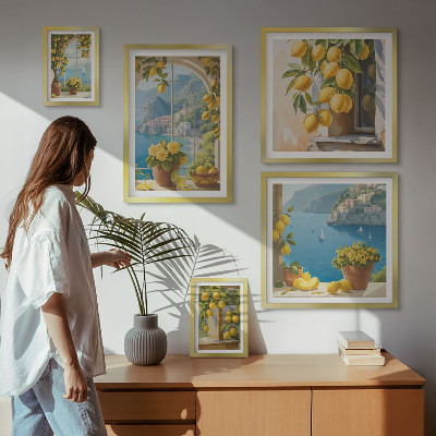 Set of 5 wall art pieces Lemon accents Provence sea