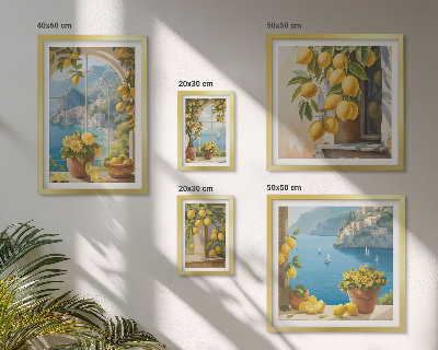 Set of 5 wall art pieces Lemon accents Provence sea