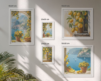 Set of 5 wall art pieces Lemon accents Provence sea