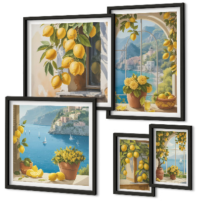 Set of 5 wall art pieces Lemon accents Provence sea