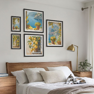 Set of 5 wall art pieces Lemon accents Provence sea