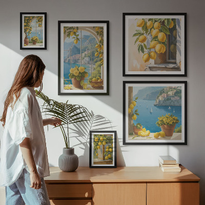 Set of 5 wall art pieces Lemon accents Provence sea