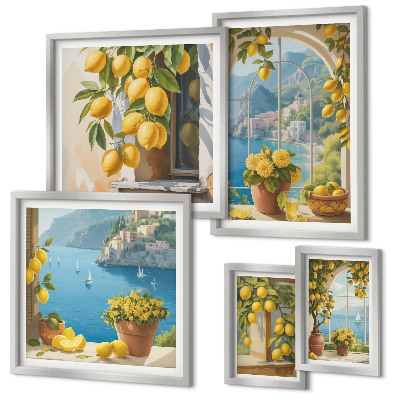 Set of 5 wall art pieces Lemon accents Provence sea