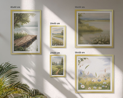 Framed photo set Peaceful landscapes with a meadow bridge