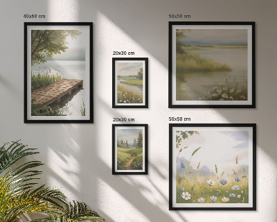 Framed photo set Peaceful landscapes with a meadow bridge