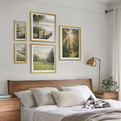 Set of 5 wall art pieces Forest landscapes sun water