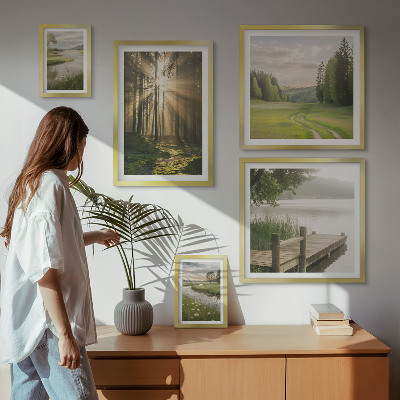 Set of 5 wall art pieces Forest landscapes sun water