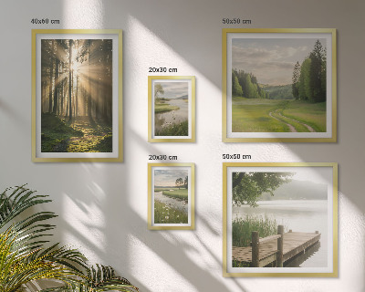 Set of 5 wall art pieces Forest landscapes sun water