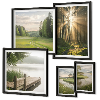 Set of 5 wall art pieces Forest landscapes sun water
