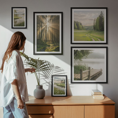 Set of 5 wall art pieces Forest landscapes sun water