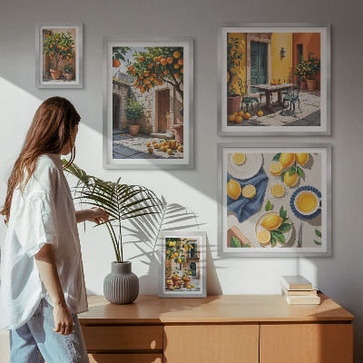 Set of 5 wall art pieces Citrus fruits in gardens