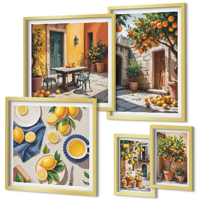 Set of 5 wall art pieces Citrus fruits in gardens
