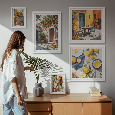 Set of 5 wall art pieces Citrus fruits in gardens