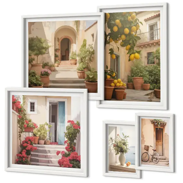 5-Piece Wall Art Set featuring streets, flowers, and citrus fruits of Provence