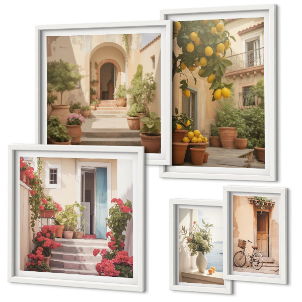 Set of 5 wall art pieces Streets, flowers, citrus fruits, Provence