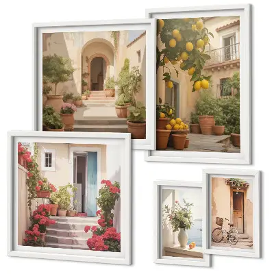 5-Piece Wall Art Set featuring streets, flowers, and citrus fruits of Provence