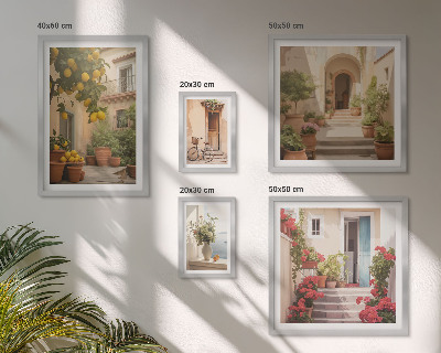 Set of 5 wall art pieces Streets, flowers, citrus fruits, Provence