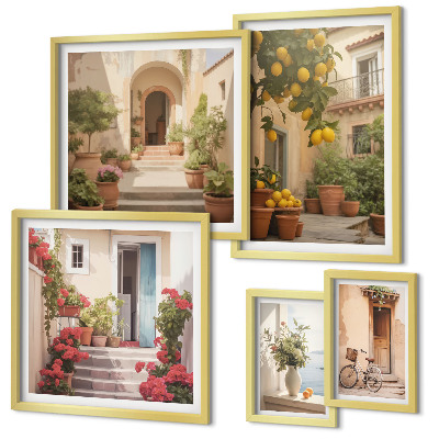 Set of 5 wall art pieces Streets, flowers, citrus fruits, Provence